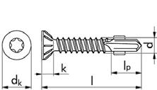 reca önfúró-önmetsző csavarok sef driing screws acé sárgára (A2C) fa-fém kötésekhez szárnyas sebs süyesztett fejje, maróbordákka, Torx Cikkszám 0215 2 Befogószár mérete TX 20 TX TX 30 TX 30 dk 8,1