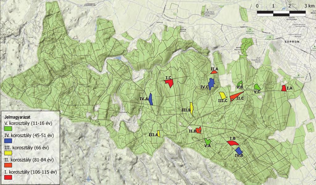 Éjszakai nagylepkék diverzitásának vizsgálata különböző korú gyertyános-kocsánytalan tölgyes erdőáll 187 1. ábra: A mintavételi területek elhelyezkedése a Soproni-hegyvidéken.