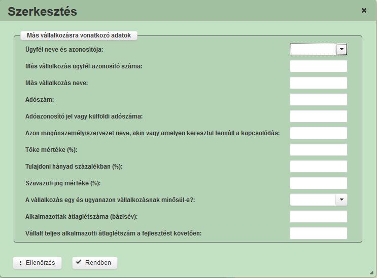 Ügyfél neve és azonosítója: Ebben a mezőben a támogatást igénylő nevét és ügyfél-azonosító számát kell kiválasztani.