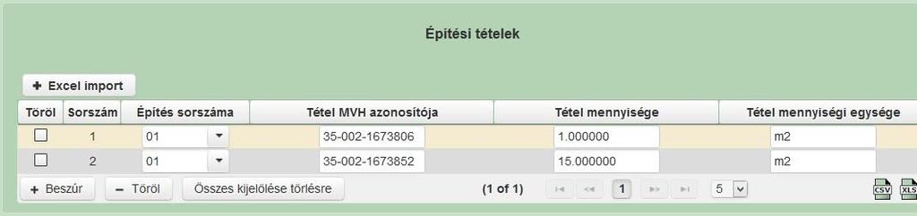 Figyelem! Az importálás a már felvitt építési tételeket felülírja, így először kell importálni és utána lehet még egyenként felvinni további tételeket.