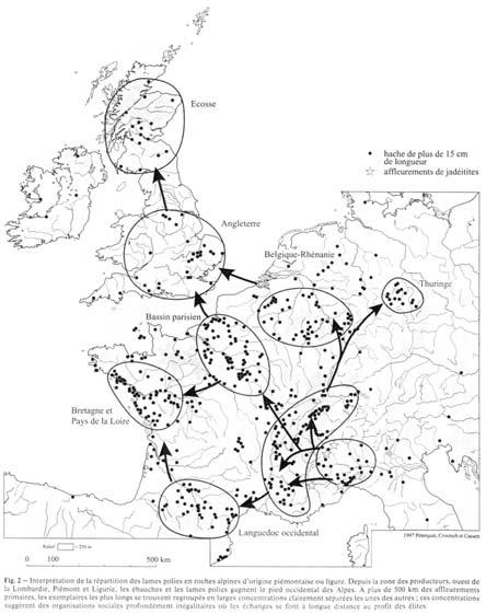 A nyúlt szimbolikus csiszolt kőeszközök elterjedése Európában Elterjedés déli, nyugati és