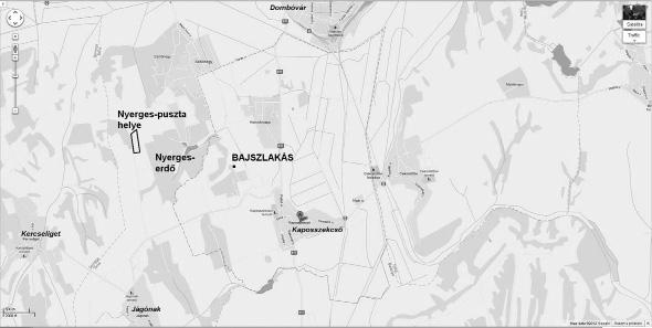 38 K. NÉMETH ANDRÁS Nyerges helynévi nyomai Jágónak határában és a középkori Nyerges helye Kaposszekcső határában (dőlt betűvel a mai települések) (forrás: maps.google.