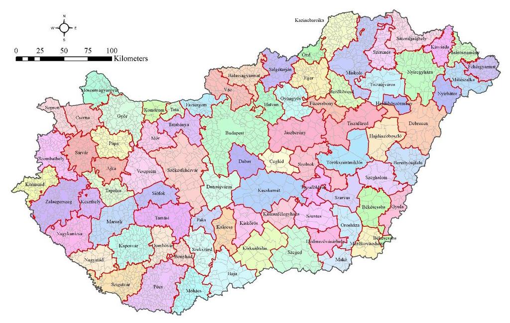 Funkcionális régiók a CURDS 3a lehatárolás szerint 2011-ben (N=70) (Forrás: a 2011-es népszámlálás alapján PÁLÓCZI - PÉNZES - HURBÁNEK - HALÁS - KLAPKA 2016)