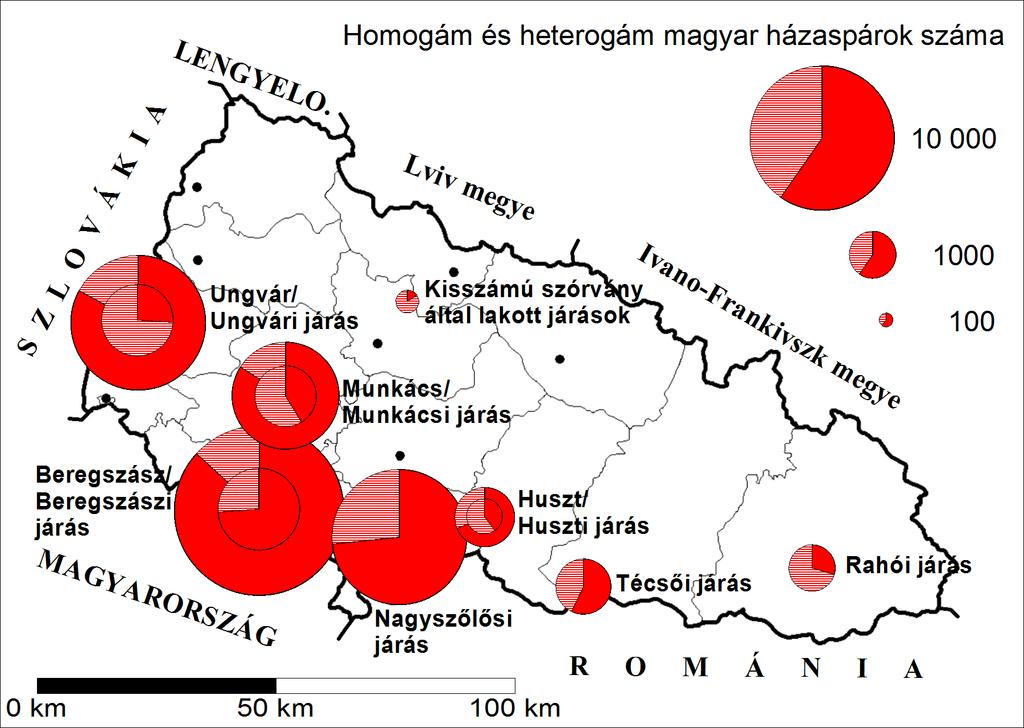 járásban 31,2% volt a vegyes házasságok aránya a magyarok körében, míg a Técsőiben 43%, a Rahóiban pedig 70,4%.