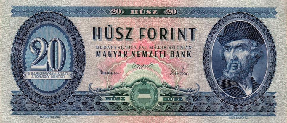 20 Forint - kék, fehér papíron /blau, auf weissem Papier/ blue, on white paper - 166x72mm, 1960.11.08.