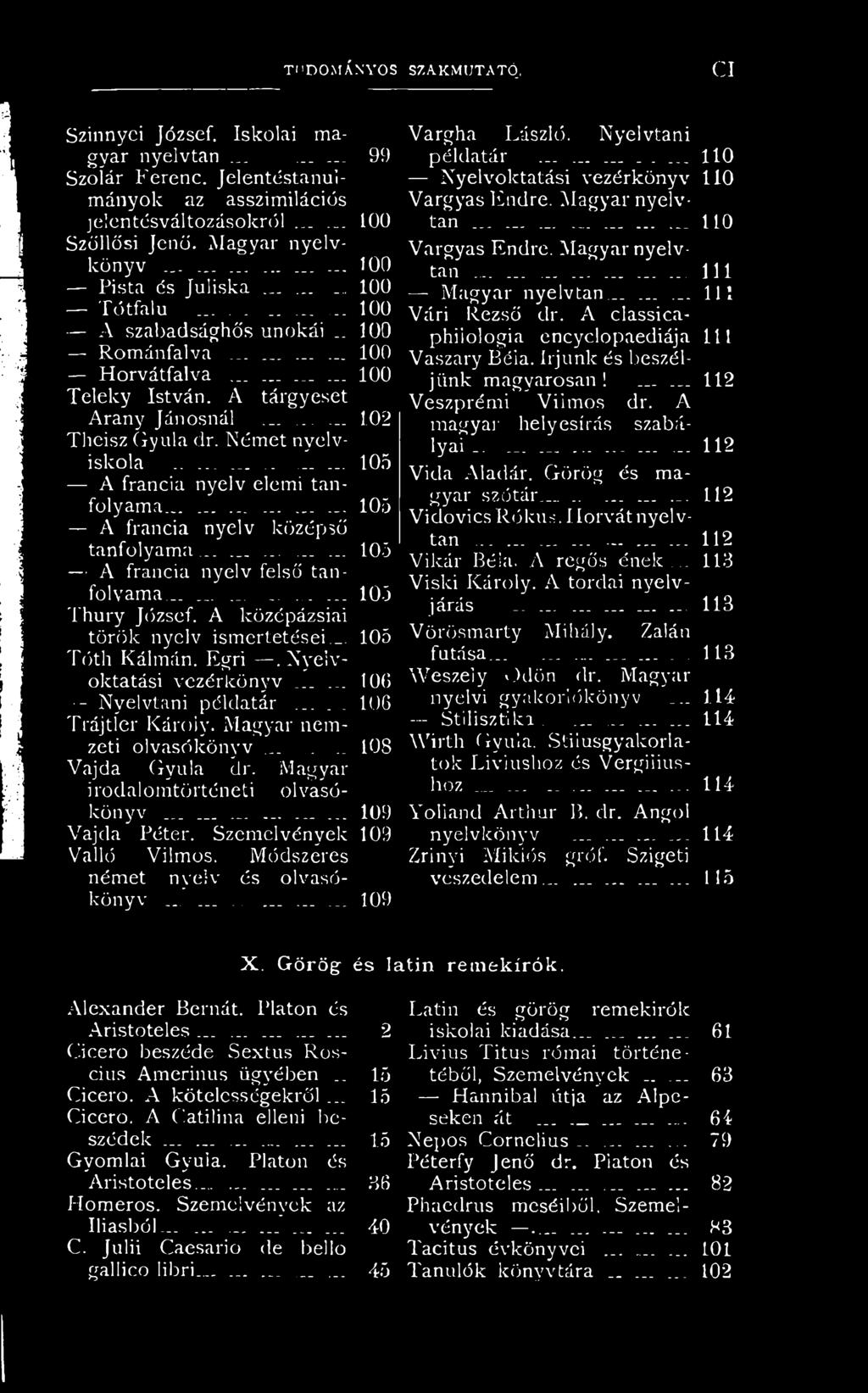 ........ 102 Theisz Gyula dr. Német nyelviskola......... 105 - A francia nyelv elemi tanfolyama... A 105 A francia nyelv középső tanfolyama............... 105 A francia nyelv felső tanfolyama.