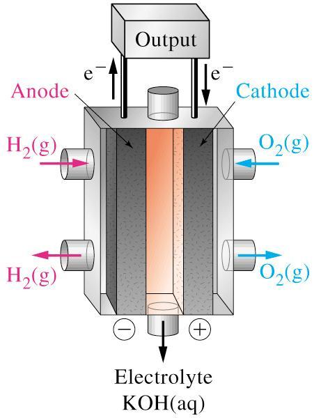 2{H 2 (g) + 2 OH - (aq) 2 H 2 O(l) + 2 e - } 2H 2 (g) + O 2 (g) 2 H 2 O(l) E cell = E O