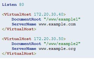 IP-based virtual hosting The server has two IP addresses (172.20.30.40 and 172.20.30.50) which resolve to the names www.