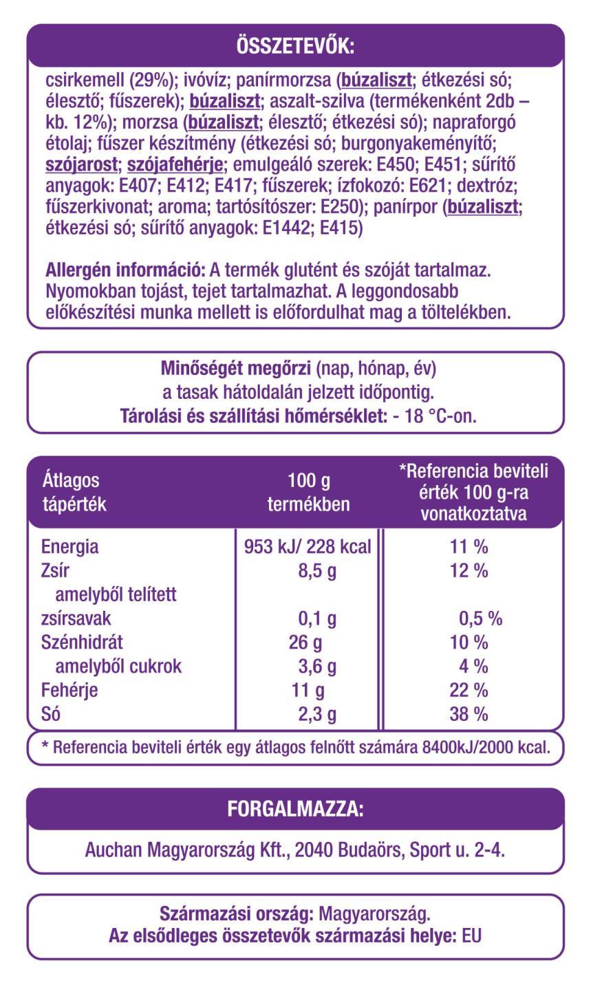 Összetevők felsorolás Allergén anyagok felsorolása - a többi összetevő közül kiemelve,