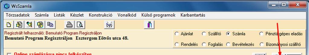 WsSzámla program beállítása A fő ablakban lévő Online ikonra kattintva megnyíló ablak NAV Online Paraméterek fülén kell