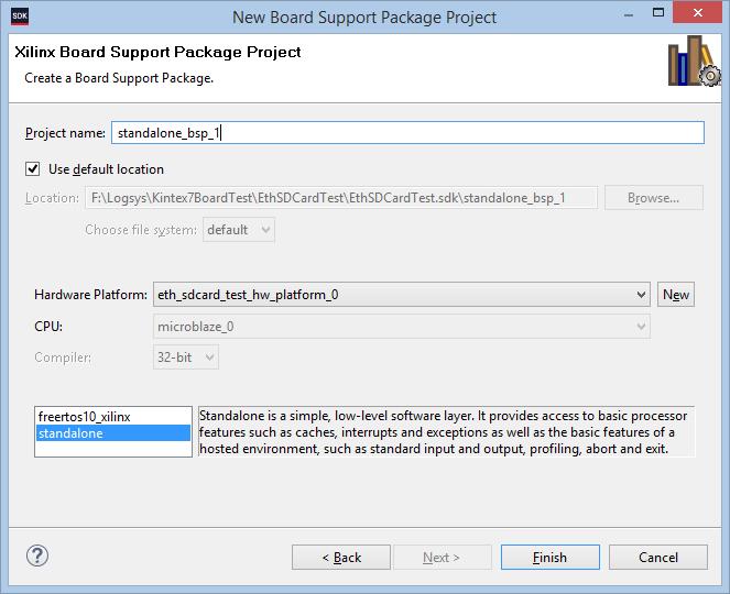 Board Support Package projekt Board Support Package (BSP) létrehozása Eszközmeghajtók, szoftver könyvtárak, dokumentációk File menü New Board Support Package Projekt nézet: jobb