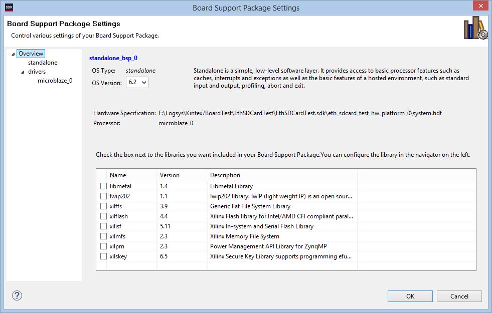 Board Support Package projekt Board Support Package (BSP) beállítások Jobb klikk a BSP projekten Board