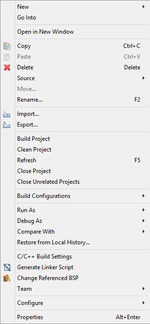 Szoftver alkalmazás projekt Projekt nézet: jobb klikk projekt felugró menü Új forrásfájl hozzáadása New Source File / Header File A projekt lefordítása Build Project / Rebuild Project Másolás,