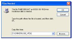 17. Írja be a következőket a Copy files from mezőbe, majd kattintson az [OK]-ra. D:\DRIVER\USB_XP2k * A D: meghajtónév a rendszertől függően változhat. Adja meg a CD-ROM meghajtó nevét. Ha a 4.