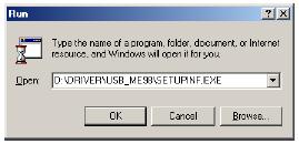 Windows Me/98 1. A GS-10 kikapcsolt állapotában indítsa el a Windows-t. Húzza ki az összes USB-kábelt az esetlegesen használt USBbillentyűzet és -egér kivételével. 2.