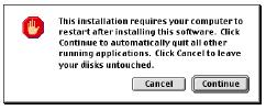 A telepítés előtt kapcsolja szét a GS-10-et és a Macintosh-t. Ha a GS-10 bekapcsolt állapotban van, a Macintosh indításakor a következő üzenetek jelenhetnek meg.