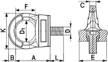 Gyűrűs csavarok rotating eyebolts lakkozott, forgatható, lakkozott Cikkszám 02 07 0 02 07 0 6 02 07 02 02 07 030 02 07 036 2 02 07 02 2 02 07 0 M L WLL 0 egysoros t A B C D E K M 30 6 67 7 2 70 M 2