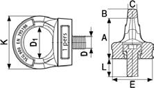 Gyűrűs csavarok lifting eye bolts forgatható, PSA kivitel, lakkozott Cikkszám 02 900 0 EN ISO 79 02 900 02 2 02 900 06 2 D Terhelhetőség A B C D E K L M 2 Pers. 3, 3 6 M 6 2 Pers.