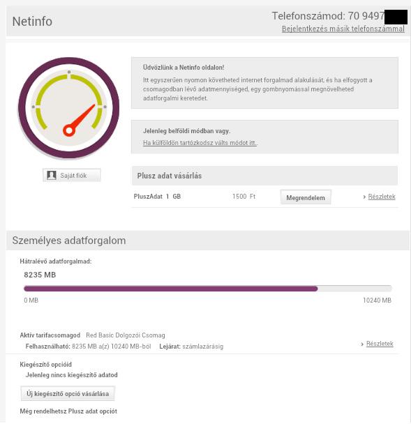 adni a telefonszámot és a hozzá tartozó Saját fiók jelszót.
