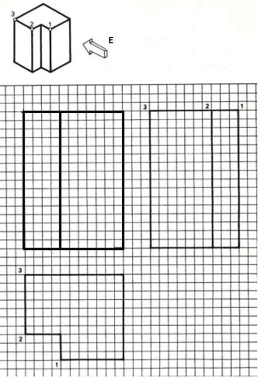 4.A következő ábra felső részében egy test derékszögű vetülete