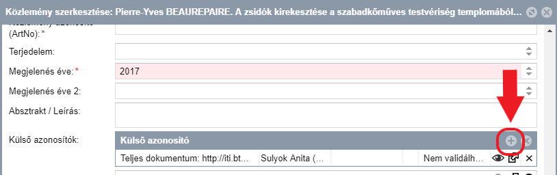 1. ábra Külső azonosító rögzítése kezdeményezhető a közlemény adatlapján az adatfeltöltési folyamat