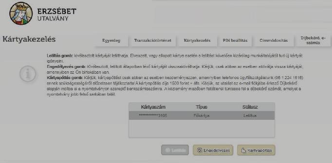 Kártyapótlás 9. Kattintson a Kártyakezelés Válassza ki a pótolandó kártya sorát.