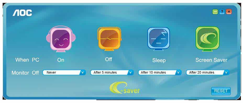 e-saver Üdvözöljük az AOC e-saver monitor energiagazdálkodási szoftverében!