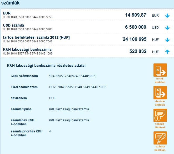 a számlára vonatkozó részletes adatokat a gombra való kattintással tudja lenyitni a lenyiló részletező adatok mellett az alábbi gyorsfunkciókat érheti el.