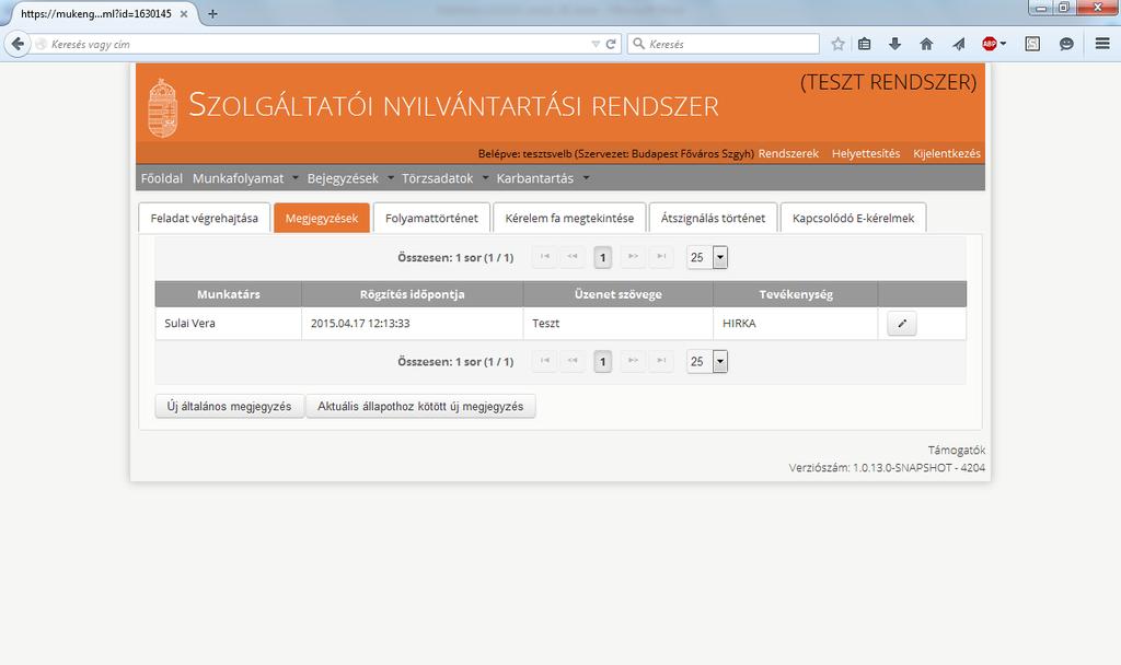 A megjegyzés mentése után a következő képernyőt látja: