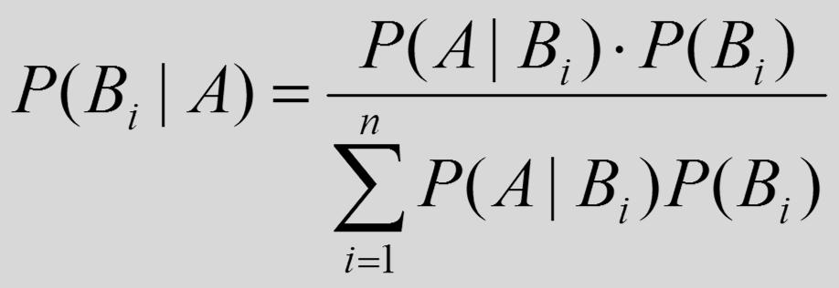 Bayes-tétele Tétel: Tegyük fel, hogy egy esményalgebra B 1, B 2,, B n eseményei teljes eseményrendszert alkotnak, és P(B i ) > 0, i = 1, 2,, n.