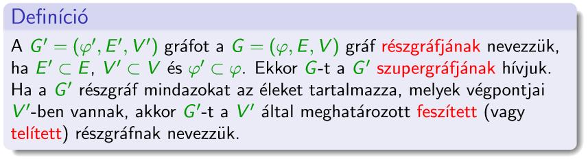 94. Definiáld a részgráf fogalmát! 95.