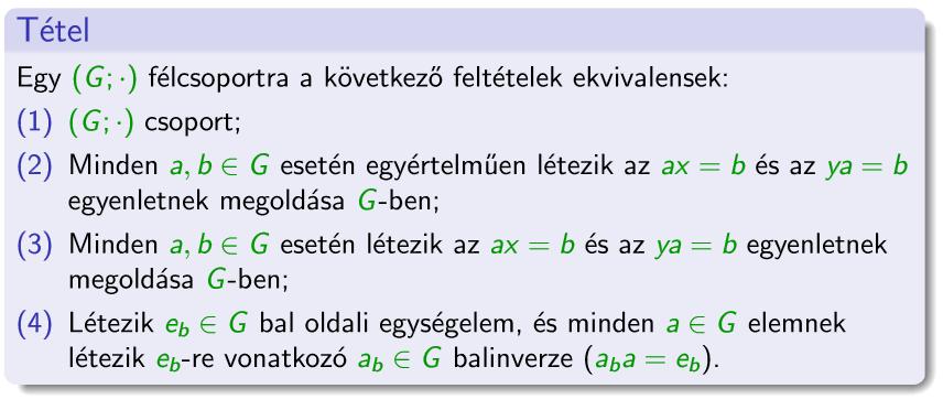 Add meg a csoport ekvivalens jellemzéseit! 39.