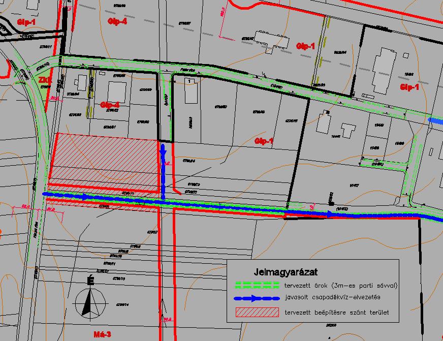 Javasolt csapadékvízelvezetés: közlekedési munkarész jelenlegi szabályozás ismertetése A vizsgálat tárgya a Ságodi Ipari Park, Fuvar utcai beépítésétől délre lévő területe.