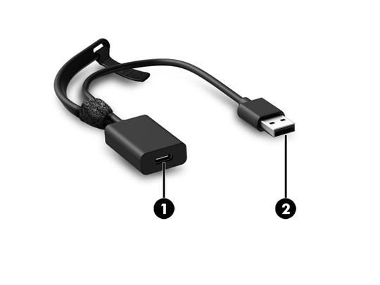 Az adapter részegységei Részegység Leírás (1) USB Type-C port Csatlakoztatja az adaptert a dokkolóegységhez. (2) USB 3.0-csatlakozó A dokkolóegységet egy noteszgép vagy táblagép USB 3.