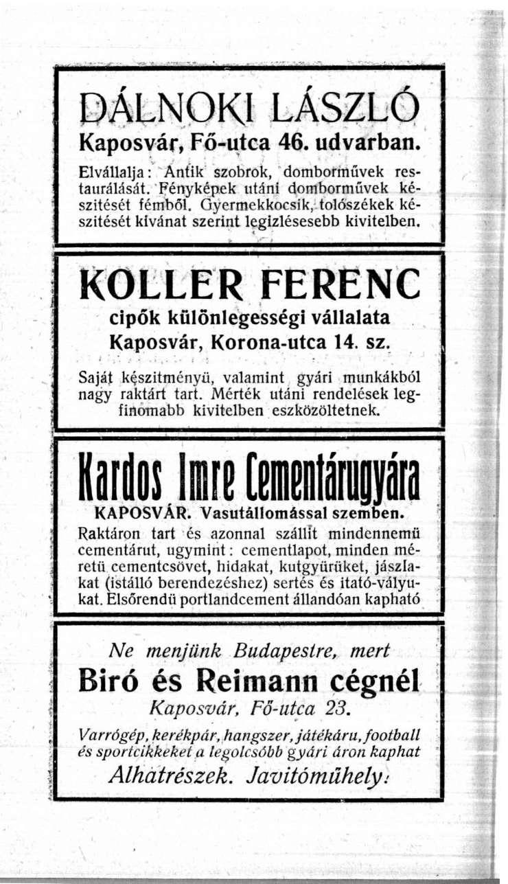 DÁLNOKI LÁSZLÓ Kaposvár, Fő-utca 46. udvarban. Elvállalja: Antik szobrok, domborművek restaurálását. Fényképek utáni domborművek készítését fémből.