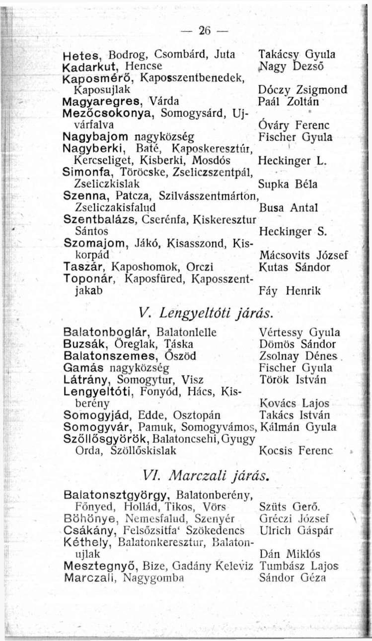 26 Hetes, Bodrog, Csombárd, Juta Takácsy Gyula Kadarkút, Hencse.