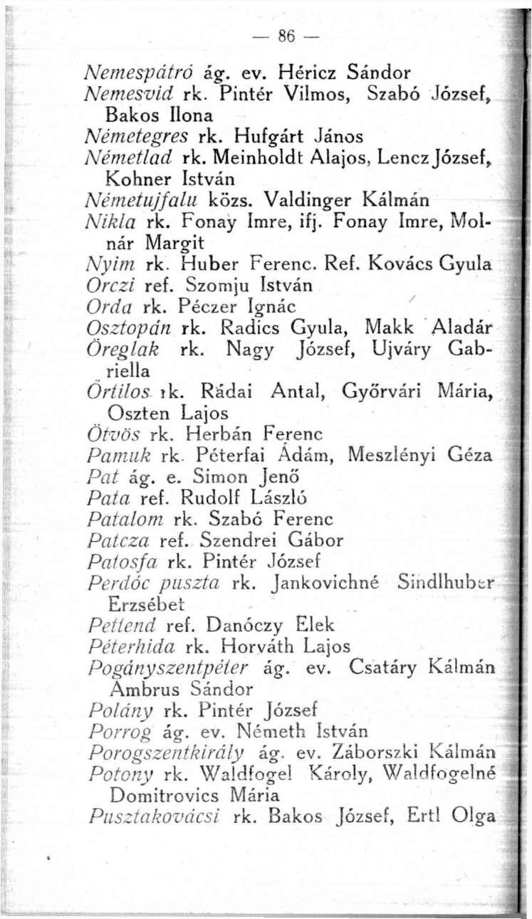 Nemespátró ág. ev. Héricz Sándor Nemesvid rk. Pintér Vilmos, Szabó József, Bakos Ilona Németegres rk. Hufgárt János Németlad rk. Meinholdt Alajos, LenczJózsef, Kohner István Németujfalu közs.