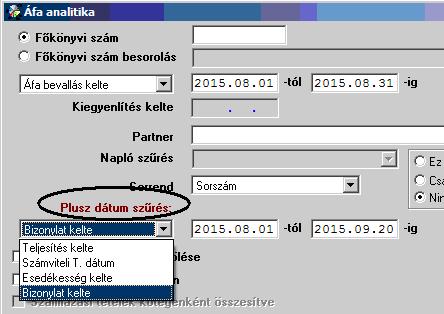 Főkönyv modult érintő változások, módosítások Újdonság: Áfa analitika lekérdezésekor újfajta szűrési lehetőségek A Nyomtatás / Főkönyvi nyomtatványok / Áfa analitika menüponton belül mostantól