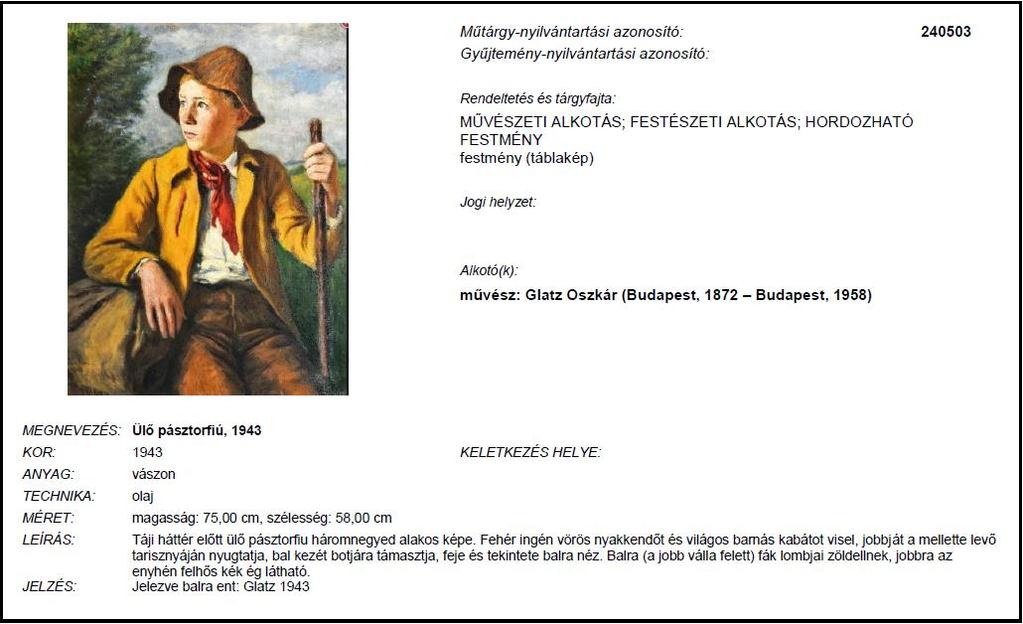 A 2006 júniusában nagyváradi (Erdély, Románia) magántulajdonból ellopott Ziffer Sándor (Eger, 1880 - Nagybánya, 1962): Téli utca, 1943 (Síelés után, 1943) [műtárgy-nyilvántartási azonosító: 241180]