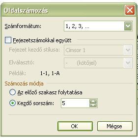 Az igazítás lehet jobbra, balra, középre, kívül vagy belül, vagyis az igazítás határozza meg az oldalszámnak a margón elfoglalt helyét.