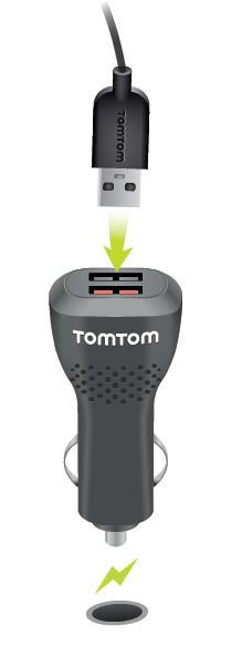 Tipp: Nagy sebességű kettős töltő használatával egyszerre töltheti TomTom Rider készülékét és okostelefonját.