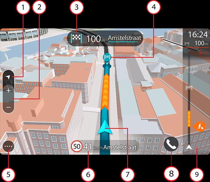 Az útmutatás nézet alapesetben 3D-ben jelenik meg. Az utazás irányában mozgó 2D térkép megjelenítéséhez módosítsa a 2D-s és 3D-s alapértelmezett beállításokat.