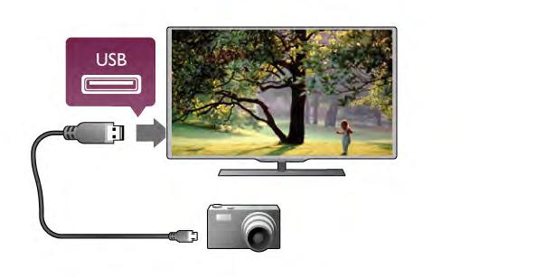 A csatlakoztatáshoz használja a TV bal oldalán található USB csatlakozót. A csatlakoztatás után kapcsolja be a fényképez!gépet.
