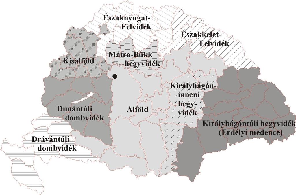 1. melléklet 1. térkép. Fodor Ferenc természetföldrajzi beosztása Kemény György nyomán.