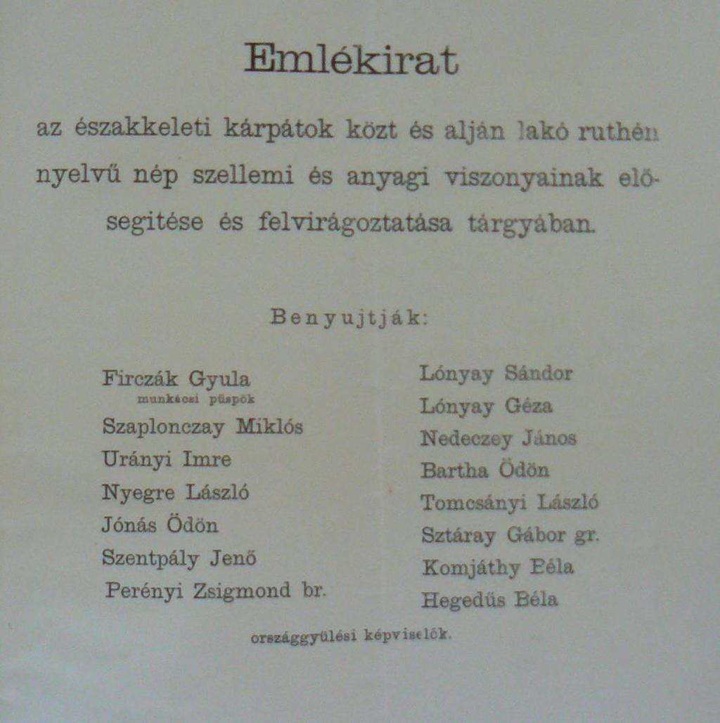 7. melléklet 2. kép A rutén nép megsegítése céljából a miniszterelnök számára benyújtott memorandum.
