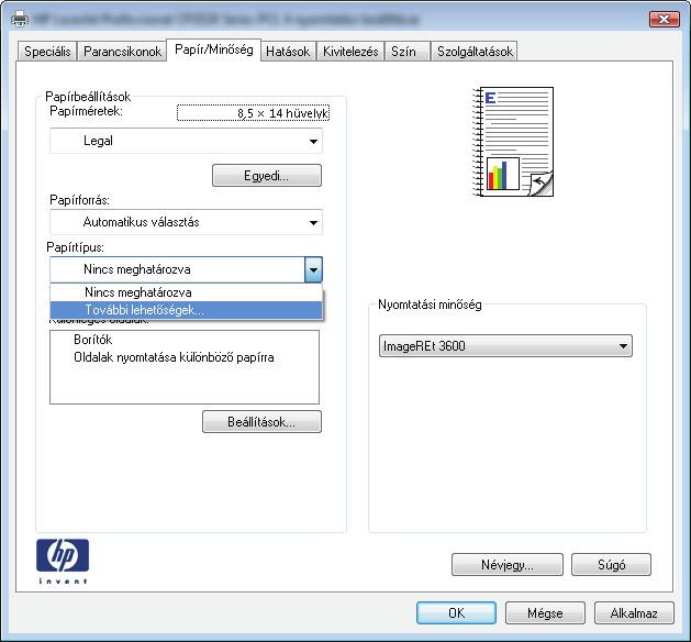 A papírtípus kiválasztása (Windows) 1. A szoftveralkalmazásban válassza a Nyomtatás lehetőséget. 2.