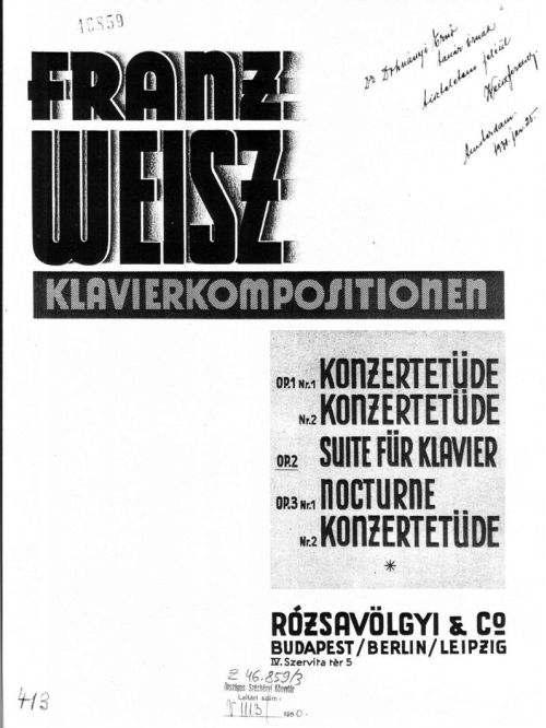 harmadik opuszát, az 1924-ben írott Nocturne-t és koncertetűdöt Thomán nem Tomka! Istvánnak ajánlotta. Ez az 1929-es Rózsavölgyi-publikáció máig Weisz egyetlen nyomtatott kiadványa.