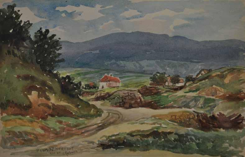 142. tétel GEBAUER ERNŐ ( 1882-1962 ) Dömösi kompnál 25 x 37 cm