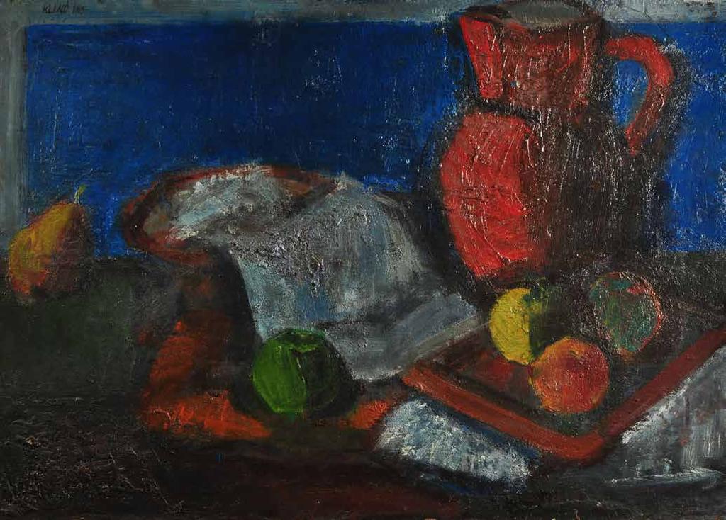155. tétel KLIMÓ KÁROLY ( 1936- ) Csendélet piros edénnyel 49 x