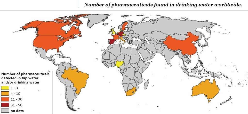Gyógyszermaradványok kimutatása az ivóvízben Forrás: Helenkár A,